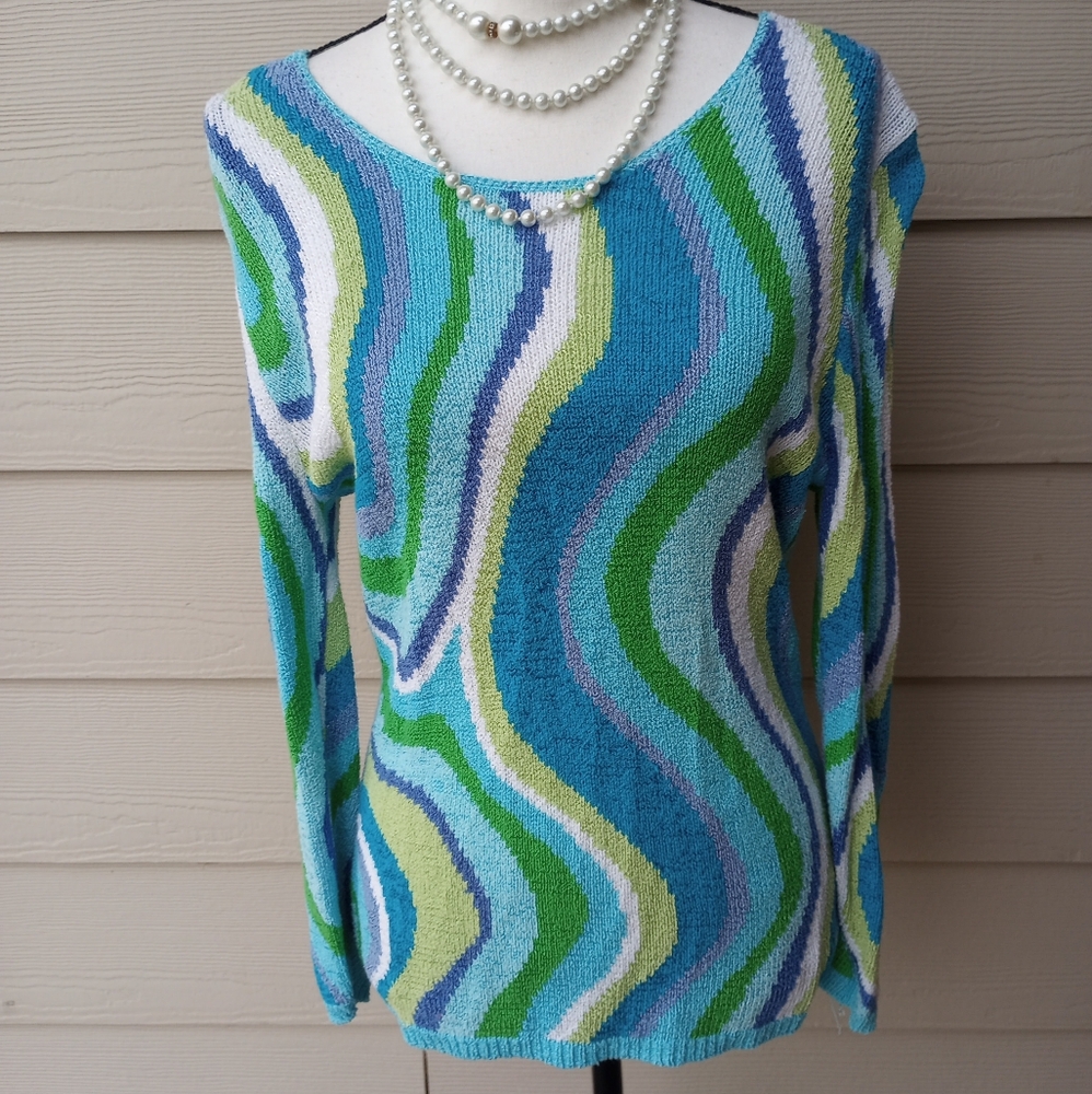Talbots Green Blue White Swirl Top